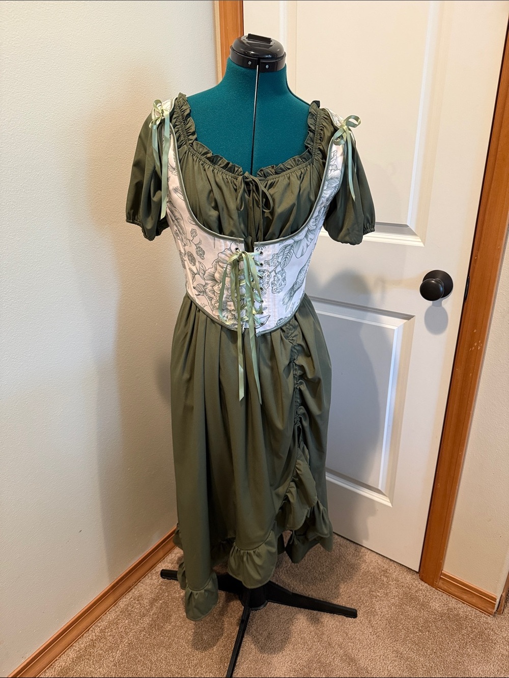 Scarlet darkness Olive Green Peasant Dress with Floral Corset medium